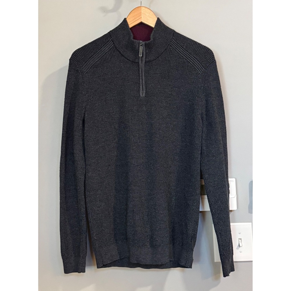 Ted Baker London Men Charcoal Gray‎ Ribbed Quarter Zip Wool Blend Sweater Size 3